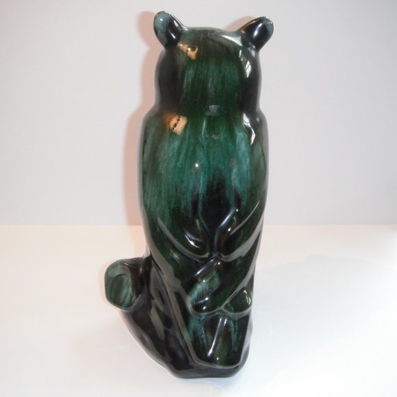 Vintage Blue Mountain Pottery Ceramic Owl Figurine Statue Green/Black Canada - Picture 5 of 7